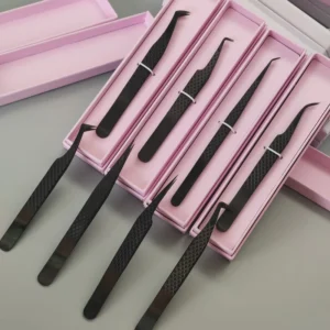Fiber Nano Tip Pink 9 Styles of Tweezer Set Lash Grafting Tweezer High Quality Tweezer Customize With Private Logo