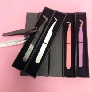 Fiber Tip Stainless Steel Volume Eyelash Tweezers 45 75 90 Degree Nano Grip Anti Static Durable Precision Custom Logo Private