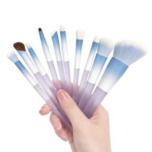 Flat Fan Brush Synthetic Hair Wood Handle 10 Piece Matte Coating Cosmetic Kit for Face Eye Shadow Powder Blush Highlight