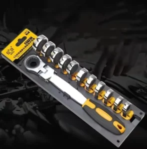 Flexible Head Ratchet Wrench Set Combination Wrench Kit with Chrome Finish Steel Socket Spanner for Industrial Use