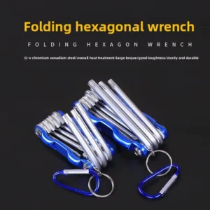 Foldable Chrome Vanadium Steel Hex Key Set with Plum Blossom Design for Metric and Inch Screws