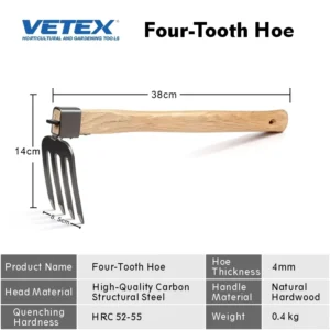 Four Tooth Flat Hoe Medium Carbon Steel Manual Garden Hoe with Wooden Handle Model SD 021 for Weeding Soil Cultivating