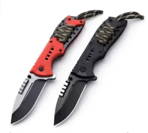 G201 Customized OEM Outdoor Camping Hunting Plastic Handle Rope Black Steel Blade Folding Pocket Knife