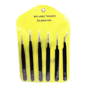 GI 6pcs Kit High Precision Antistatic Tweezers Black Fine Tip Custom ESD Tweezer for Electronics PCB Maintenance