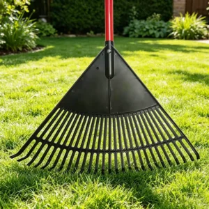 GIYU 27 Tine Durable Lightweight Plastic Leaf Rake Wooden Handle Industrial Grade 155cm Total Length for Gardening Yard Cleanup