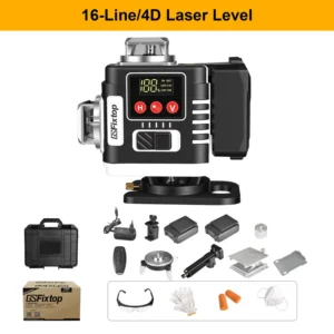 GSFixtop 16 Lines Green Laser Level Self Leveling 2mm Per 5m Accuracy IP54 Plus Minus 3 Degree for Floor Wall OEM