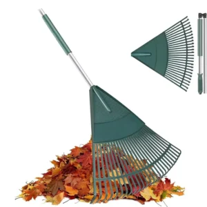 Garden Leaf Rake Adjustable Heavy Duty Poly Shrub Rake 26 Tines for Fallen Leaves Cleaning for Lawn