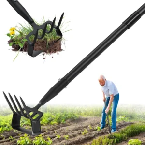 Garden Weed Stirrup Hoe Long Handle Weeding Tool with Rake Hand Hoe for Fast Weeds Grass Removal