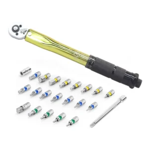 Gold 23pcs 1/4” 20-200lb.ft Torque Wrench Tool Set DIY Repair Hand Tools Durable CR-V Material User-friendly Handle
