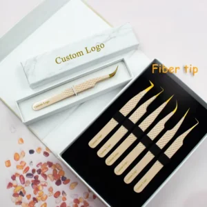 Gold Black Pink Fiber Tip Lash Tweezers Private Label Stainless Steel Lash Extension Tweezers