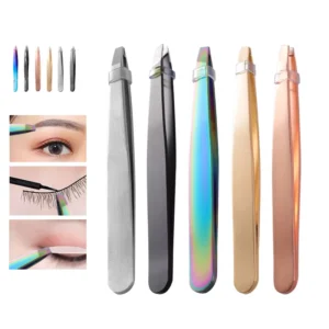 Gold Tweezers Eyebrow Set Rose Gold Slant Eyebrow Tweezers Stainless Steel Hair Removal Eyebrow Tweezers