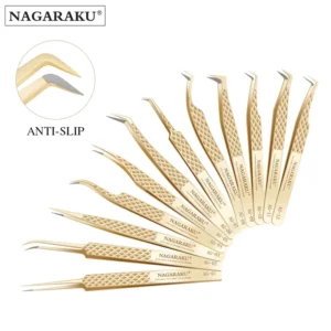 Golden Color Precision Fiber Tip Tweezer for Eyelash Extensions Professional Eyelash Tweezers