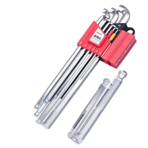 HB2009 Metric Ball End Extra Short Bent Hex Key Set 1510mm Chrome Plated Chromium Vanadium Steel 9 Piece