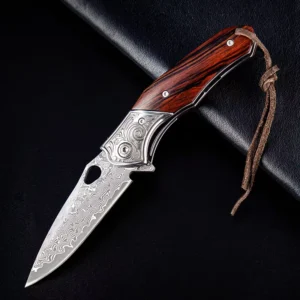 HENSTRONG Industrial Grade Damascus Steel Wooden Handle Outdoor Folding Knife Camping Survival OEM ODM