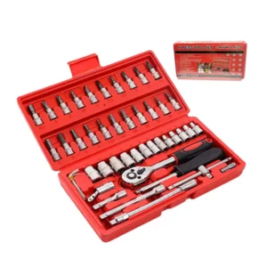 HUAJU INDUSTRIAL Auto Motorcycle Repair 46 PCS 1 4 Inch Drive Socket Ratchet Wrench Set CRV Screwdriver Bit Combination Tool