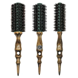 Hair Brush With Boar Bristles Nylon Mix and Wooden Handle Round Styling Brushes