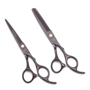 Hair Cutting Scissors 5.5″ 6” Japanese Steel Black Thinning Shears Barber Scissors Haircut Set