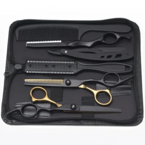 Hair Scissors 6” Stainless Cutting Scissors Black Thinning Shears Razor Hairdressing Scissors Haircut Set Barber Shop