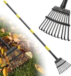 Heavy Duty 11 Tine Metal Leaf Rake for Garden for Shrub Flower Bed Small Area Industrial Grade