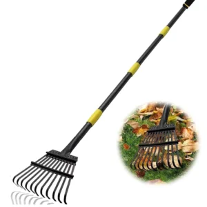 Heavy Duty 11 Tine Metal Leaf Rake for Garden for Shrub Flower Bed Small Area Industrial Grade