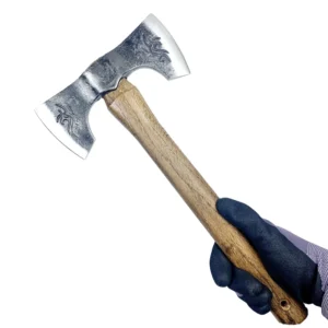 High Carbon Damascus Steel Double Bit Axe with Wooden Handle Quality DIY Grade Double Blade Hatchet for Wood Cutting