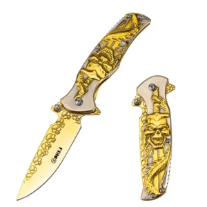 High Hardness 58HRC Stainless Steel Blade 8.3cm Utility Folding Knife 3D Embossed Skull Handle Outdoor Survival Hunting OEM