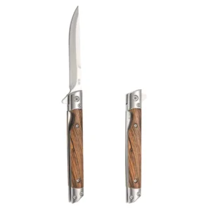 High Hardness Stainless Steel Wood Folding Knife Damascus Pattern Durable Multi Purpose Blade Industrial Grade Outdoor Camping
