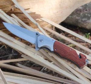 High Hardness Steel Blade Outdoor Multi-Purpose Wood Handle Tactical Survival Pocket Knife OEM Customizable