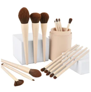 High Quality Cruelty Free Vegan Luxury Wood Handle Synthetic Hair Cosmetic Brushes Custom Logo Private Label Face