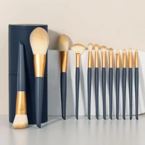 High Quality Low Price 12 Piece Vegan Synthetic Hair Eye Shadow & Face Makeup Brush Set Free Sample Private Label Blue