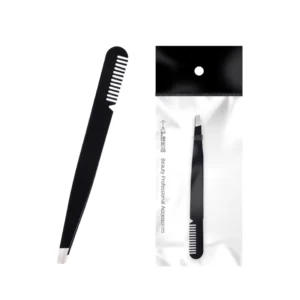High Quality Personalized Black Face Hair Trimmer Slanted Eyebrow Tweezers with Comb