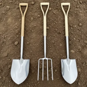 High Quality Premium Wooden Handle Heavy Duty Stainless Steel Spade Shovel Fork Logo Customizable Barn Tools