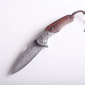 High Quality VG10 Stainless Steel Damascus Folding Knife Camping Survival With Wooden Handle