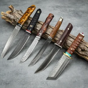 High Quality VG10 Steel Wooden Handle Straight Blade Knife with Sheath Multifunctional Outdoor Bowie Knife Custom OEM