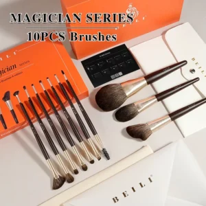 High-density Ultra-soft No Shedding Vegan Makeup Brush Set Matte Brown Handle Anti-scratch Non-slip for Beauty Salon