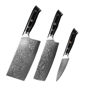 High quality Hand Forged Damascus Steel Kitchen Knife Set Home Use Including Vegetable Cutter Semi handcrafted Chinese style