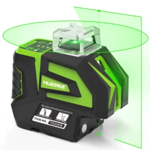 Huepar 7211CG Self Leveling Green Laser Level Cross 5 Line 2 Plumb Dots Tool 360 Horizontal