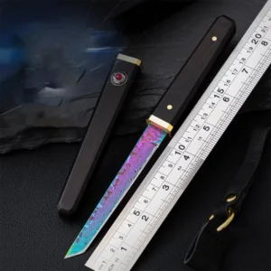 In Stock Folding Knives with Baked Blue Damascus Steel and Ebony Handle for Camping Pocket Knife