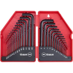 Industrial 30 Piece Hex Key Wrench Set Metric Imperial Chrome Vanadium Steel Black Oxide Finish