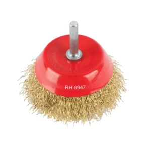 Industrial Cup Wire Brush with Shank 75mm Copper Plated Crimped Steel Wire Brush for Angle Grinder Rust Cleaning Deburring