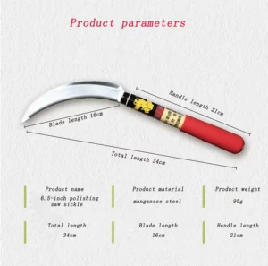 Industrial Grade Polished Steel Sickle for Agricultural Harvesting and Garden Trimming