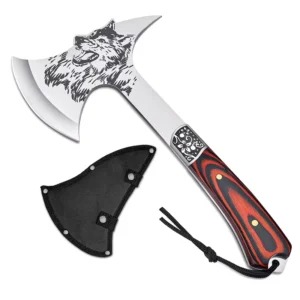 Industrial Grade Stainless Steel Wolf Head Tactical Splitting Axe with Wood Handle Stainless Steel Hatchet for Outdoor Camping
