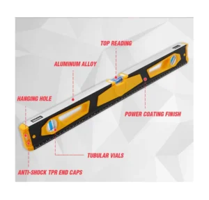 Industrial Magnetic Aluminum Spirit Level 0.5mm m High Accuracy Bubble Level with Shockproof TPR End Caps for Construction