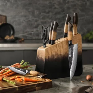 Innovative Design Damascus Steel Sharp Kitchen Chef Knife Set with Wooden Knife Holder