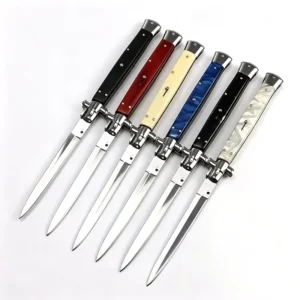 Italian Stiletto Pocket Knife Folding Tactical Knife with Resin Wood Handle