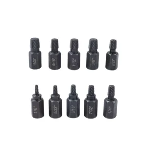 JIETIAN 10-Piece Industrial Grade Damaged Bolt Nut Extractor Set 0.4 Drive Size Imperial Broken Head Hex Bolts Screws 3/8 Pipe