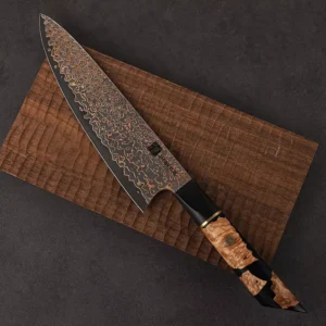 Japanese Copper Damascus Carbon Steel Kitchen Knife Set Chef Knife with Resin and Wood Handle