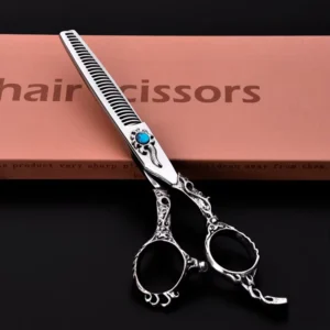 Japanese Professional 6 inch Barber Scissor 440C Carved Hair Thinning Shear with Stainless Steel Blade