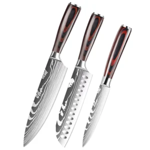 Japanese Style Kitchen Knife Set Pakka Wood Handle Slicing Sushi Steak Santoku Chef Knife Set