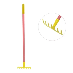 Kids Garden Tools 7 Tines Kids Rake with Wooden Handle Lightweight Mini Metal Leaf Rake for Kindergarten Gardening